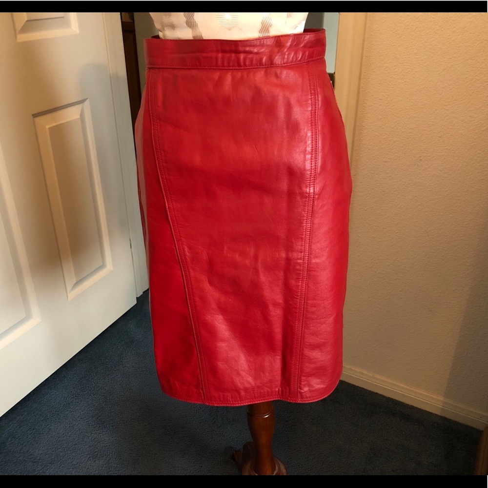 Red Genuine Leather Skirt